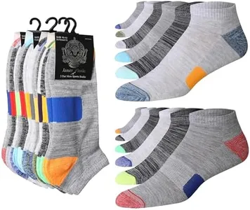 JAMES FIALLO Men's 12-Pairs Performance Low Cut Athletic Black White Grey Ministripes with Colorful Accents Sport Socks, 2937-T1