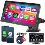 Hikity Portable Car Stereo Wireless Apple CarPlay Screen, Wireless Android Auto Car Radio, 7 Inch Full Touchscreen Stereo with Bluetooth 5.1 FM Transmitter USB AHD Rear View Camera