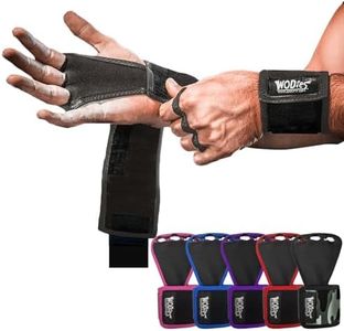JerkFit WODies Gymnastics & Weightlifting Grips with Wrist Wraps – 3 Hole Versatile Gym Gloves for Pull Ups, Gym Training & Cross Training – Hand Grips Palm Protector for Men & Women (Black L)