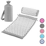 Navaris Acupressure Mat and Pillow Set - Acupuncture Mat for Back, Neck, Shoulders, Muscles, Relaxing - Includes Carry Bag - Grey/White