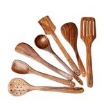 Decorlay Natural Wooden Spoon Set for Cooking Includes Frying Serving Spatula Chapati Dessert Rice Spoons Wooden for Nonstick Cookware Kitchen Utensils and Cooking Spoon Set of 7