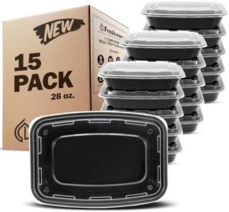 Freshware Meal Prep Containers 15 Count (Pack of 1) Compartment Food Storage Containers with Lids, Bento Box, BPA Free, Stackable, Microwave/Dishwasher/Freezer Safe (28 oz) (Color May Vary)