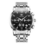 OLEVS Chronograph Watch Men Black Stainless Steel Waterproof Mens Watches Diamond Multifunction Analog Watches for Men with Date Big Face Luxury Quartz Men's Wrist Watches, Montre Pour Homme