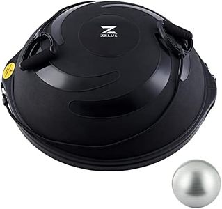 ZELUS 64cm Balance Ball | 680kg Inflatable Half Exercise Ball Wobble Board Balance Trainer w Nonslip Base | Half Yoga Ball Strength Training Equipment w 2 Bands, Pump, Extra Ball Included, Black