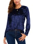 Women's Vintage Velvet T-Shirt Casual Long Sleeve Top Navy Blue X-Large