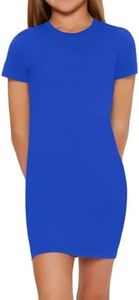SHENHE Girl's Basic Short Sleeve Crew Neck Bodycon T Shirt Pencil Mini Dresses Royal Blue 13-14Y