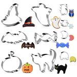 Halloween Cookie Cutters, Joyoldelf 6 Piece Biscuit Cookie Cutter - Pumpkin, Bat, Ghost, Cat, Witch Hat, Candy for Kids - Stainless Steel