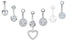 7PCS 14G 316L Surgical Steel CZ Belly Bars Set with Cubic Zirconia 12mm Belly Button Ring Barbell Navel Bars Piercing Jewellery for Women Girls