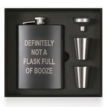 Funny Hip Flask Gift Set, Funny Flask for Liquor, Drinking Flask, DEFINITELY NOT A FLASK FULL OF BOOZE, 8 ounce, 304 Stainless Steel with 2 cups and Funnel, Laser Engraved (DEFINITELY NOT)