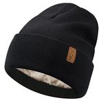 FZ FANTASTIC ZONE Womens Winter Warm Satin Lined Knit Beanie Hat Slouchy Skull Caps Silk Lining Ski Hats for Women Men Black