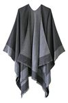 Women's Open Front Color Block Reversible Wrap Shawl Poncho Cape, #1-grey, One Size