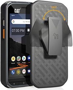 Case with Clip for CAT S48c, Nakedcellphone [Black Tread] Kickstand Cover with [Rotating/Ratchet] Belt Hip Holster Holder Combo for Caterpillar CAT S48c Phone (Verizon, Sprint, Unlocked)