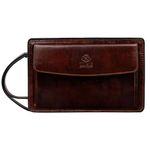 Time Resistance Brown Leather Clutch Purse for Men - Handmade Men's Wrist Bag - Italian Leather Clutch Bag - Small Business Briefcase - Small Everyday Items Organizer - Men's Leather Handbag