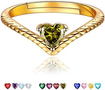 ChicSilver Aug Birthstone Promise Rings Olivine Crystal Jewelry Love Heart 18K Gold Plated Sterling Silver Eternity Bands Engagement Rings for Her