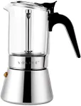 YOLIFE Premium Crystal Glass Top Induction Stovetop Espresso Moka Pot - 6 Cups Stainless Steel Coffee Maker 240ml/8.1oz