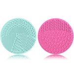 YalsFTY Silicone Makeup Brush Cleaner, 2-Piece Set, Dual-Sided Scrubber Mat for Brushes, Powder Puffs and Sponges (Pink & Green)