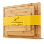 JoyJolt Bamboo Cutting Board Set, Wooden Cutting Boards for Kitchen. Large and Small Wooden Cutting Board Set; Serving Cheese Board, Bread Board or Chopping Board Set. Non Slip Wood Cutting Board Set