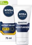 NIVEA MEN Sensitive Face Moisturiser SPF15 (75ml), 0% Alcohol Moisturiser Relieves 5 Signs of Skin Irritation and Protects Skin Against UVA/UVB Rays, Non-Greasy Formula