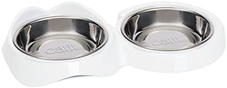 Catit PIXI Double Feeding Dish, Whisker Stress Free Food & Water Cat Bowl,White