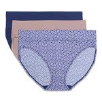 Warner's Women's Blissful Benefits Dig-Free Comfort Waistband Microfiber Hi-Cut 3-Pack 5138w Underwear, Navy Ink Cutout Blooms/Mink/Navy Ink, S