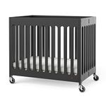 Foundations Boutique Compact Folding Crib, Modern, Contemporary, Mini Crib for Guest Rooms, Vacation Homes, and Small Nurseries, Available in 5 Finishes, Mattress Included (Ebony)