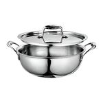 Signoraware Artista 2.5 litres Triply Induction Shallow Kadhai, Cookware Kadai with Lid and Handle, Stainless Steel, Food Grade, Compatible-Gas Electric Halogen Induction (24 Cm/2500ml, Silver)