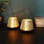 Heyearth Set of 2 Votive Tealight Candle Holders for Dining Table Centerpiece, Coffee Table, Mantel, Or Any Table Top.Modern Candle Stand for Home Decoration - Gold - 3 Inches