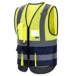 Yellow Navy hi viz mesh safety vests high viz Class 2 hi vis Zipper Front High Visibility vest Hi Vis Executive Vest Waistcoat with Phone & ID Pockets