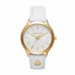 Michael Kors Leather Analog White Dial Women Watch-Mk7466, White Band