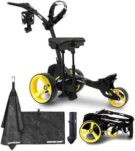 Certified Brands MGI Zip X1 Electric Golf Push Cart with Seat | Zip Folding Caddy, Plays 36 Holes, Adjustable Speed, 3 Wheels, Display Screen, Drink Holder with Signature Series Golf Towel