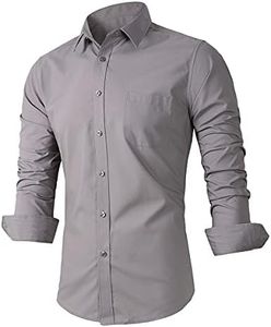 Beninos Mens Slim Fit Solid Point Collar Button Down Dress Shirt (CD01 Grey, M)