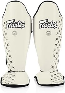 Fairtex Competition Muay Thai Shin Guards, SP5 - Black, Blue, Yellow, Red (White, Large)