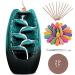 Anbar Backflow Incense Burner with 120 Cones, 30 Sticks, Tongs, and Table Mat, Natural Aromatherapy with Ceramic Smoke Waterfall, Supports Meditation and Relaxation, Home Decor (Blue)