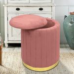 RIBAVARY® Round Velvet Luxurious Storage Ottoman,Vanity Stool Chair,Upholstered Foot Rest Stool with Gold Strip Base for Living Room or Bedroom (Pack of 1 (Big), Pink)