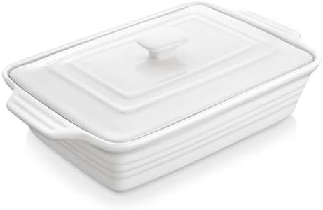 MALACASA 4.4 Quart Casserole Dish with Lid, 4100ML Porcelain Baking Dish with Lid, 13 x 9 Lasagna Pan Deep with Lid, Rectangular Bakeware with Handle, Microwave and Oven Safe, Ivory White, Series BAKE
