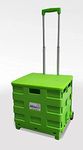 GREEN + LID LARGE FOLDING TEACHER SCHOOL COLLEGE BOOKS CAMPING BOOT TRUNK SHOPPING CART CRATE TROLLEY 40KG FOLDABLE (Green + Lid)