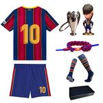 New #10 Youth Size Soccer Jersey for Boys Girls Uniform with Doll+Sock+Keychain + Bracelet Kids Football Shirt Gift Set (10-11years/size26) Red/Blue