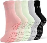FITFEL 5 Pairs Pilates Socks Yoga Socks with Grips for Women Non Slip For Barre, Ballet, Dance, Home