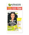 Garnier, Hair Colouring Creme, Long-lasting Colour, Smoothness & Shine, Color Naturals 70ml + 60g with Vitamin C Face Serum 7ml worth 129INR - Offer Pack (Shade 1 Natural Black)