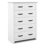 COSTWAY Wooden Chest of Drawers, 5-Drawer Dresser Storage Cabinet, Freestanding Vertical Tall Chest Cupboard Closet Organiser Unit for Bedroom, Living Room and Hallway, 79x42x119cm (White)