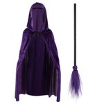 2024 Halloween Cloak 1 Set Witch Cloak Broom Hooded Cloak Cape Wizard Broomstick Cosplay Broom Halloween Witch Cosplay Costume Accessories Witch Cloak