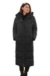 AVANZADA Women's Winter Long Down Jackets Warm Thickened Hooded Maxi Parka Quilted Puffer Coat(Black,L)