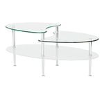 Walker Edison Furniture AZ38B5 Modern Glass Coffee Accent Table Living Room, 37 Inch, Clear Glass