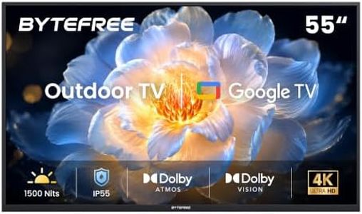 ByteFree 55" Outdoor TV 4K Google TV, 1500 Nits IP55 Waterproof, Dolby Vision & Atmos, Anti-Glare, Google Assistant Chromecast, Suit for Patio Backyard Poolside