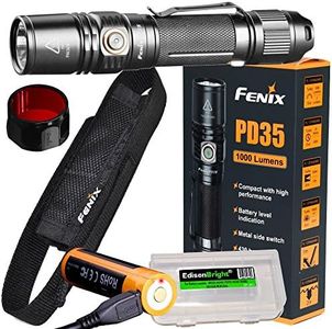 EdisonBright Fenix PD35 V2.0 1000 Lumen Flashlight Rechargeable Bundle with USB Rechargeable li-ion Battery, AOF-S+ RED Filter Battery Carry case