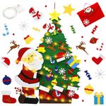 DIY Felt Christmas Tree for Kids Wall with Lights Toddler Christmas Tree Set with Detachable Ornaments Felt Storage Bag Home Door Wall Hanging Xmas Decorations Gift