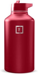 IRON °FLASK Camping & Hiking Hydration Flask with Straw, Wide Mouth Insulated Stainless Steel Sports Water Bottle - Fire Red 64 oz - Straw (1 Lid)