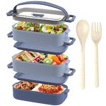 OITUGG Lunch Box - Premium 3 Layer Bento Lunch Box for Adults Work - 2200ml Lunchbox with Cutlery and 3 Pcs Compartment Adjustable, Leak-Proof, BPA-Free, Microwaveable, 19.5 x 11.2 x 15cm, Blue