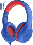 EarFun Kids Headphones Wired with Microphone, 85/94dB Volume Limit Headphones for Kids, Portable Wired Headphones with Shareport, Stereo Sound Foldable Headset for School/Tablet/PC/Kindle, Navy Red