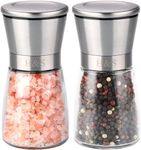 H&S Salt and Pepper Grinder Set - Manual Mill Grinders for Kitchen - Glass and Stainless Steel Spice Mills with Adjustable Coarseness - Easy to Use and Fill - Large Capacity